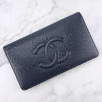 ราคา ชาแนลแท้มือสอง Authentic Used Chanel timeless bifold caviar Navy blue holo22 ใบยาว 2 พับ สภาพ 90% พร้อมส่ง (1743194617)