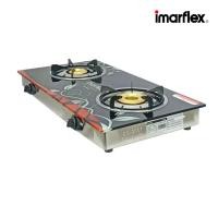 ราคา [สินค้าเกรดบี] Imarflex_Z_ เตาแก๊สหน้ากระจกหัวคู่ หัวทองเหลือง รุ่น IG-420(B) (27203605472)