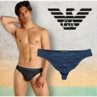 ราคา กางเกงในชาย Emporio Armani Thong สีน้ำเงินลาย ผ้าโพลีมาย sizeM (52650179194)
