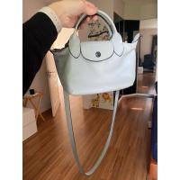 ราคา Longchamp le pliage cuir top handle XS รุ่นหนังแกะของแท้ สีฟ้าอมเทา มือสอง มีมุมเปื้อนนิดหน่อยค่ั (22146067852)