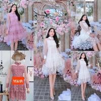 ราคา ป้ายLove Ladyเดรสลูกไม้ฉลุลาย คอปกแขนแต่งซีทรู กระโปรงชายระบาย2ชั้น สวยมาก ลูกไม้แน่นๆใส่งานบุญงานเต่ง (9017635290)