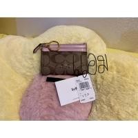 ราคา Coach กระเป๋าใส่บัตรใส่เหรียญแท้ สีน้ำตาลลายซี ขอบชมพู (14613612016)