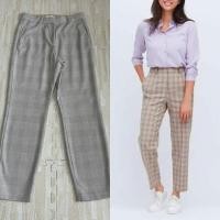 ราคา กางเกง H&M ทรงกระบอกเล็กเอว 28-29 นิ้ว(EUR38)ลายสก๊อต สีน้ำตาลครีม ซิปหน้า ผ้าดีหนา (42463922924)