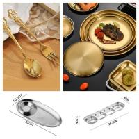 ราคา จานสแตนเลส สีทอง ช้อนกาแฟทอง ชุดเครื่องครัวสีทอง ช้อนส้อมทอง ทัพพีทอง หรูหรา สไตล์เกาหลี จานขนม ร้านอาหารเกาหลี (25923447799)