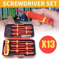 ราคา 13 ชิ้น 1000 โวลต์ VDE ฉนวนไขควงช่างไฟฟ้าซ่อมชุดเครื่องมือแม่เหล็กสกรู Slotted Phillips Pozidriv Torx Cr-V Bits (26182368418)