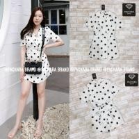 ราคา จั๊มสูทขาสั้นลายจุดผูกโบว์ด้านหลัง งานป้าย S M L XL (6914031481)