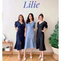 ราคา ชุดผู้หญิงเกาหลี, กางเกงยีนส์ MERMAID PREMIUM, IMPORTED BANGKOK, สไตล์ V NECK BODYCON JEANS MATERIAL, SHORT SLEEVES, LILIE DRESS (52650969029)