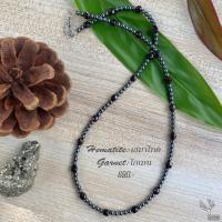 ราคา สร้อยคอ หินแท้ 100% " โกเมน และ เฮมาไทต์ " ขนาด 3-4mm หินนำโชค หินมงคล หินธรรมชาติ Garnet & Hematite (19371714913)