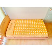 ราคา ผ้าปูที่นอนรัดมุม (แบบหนา) ขนาด 5.5ฟุต ผ้าชีฟองสีส้มตารางลายดอกวินเทจ ด้านบนมีระบายปักลาย ROSEN-HOME มือสองเกาหลีแท้ (23645267707)