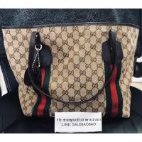 ราคา [มือสองของแท้] Gucci Gg Monogram Web Medium Jolie Black Patent Leather and Canvas Tote 16"L x 5.5"W x 8"H (7161653257)