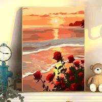ราคา Acandyl Paint By Numbers Kit, Sunset Beach with Roses and Waves, 50x65cm, DIY Digital Painting, Color By Number Scenic Canvas Art, Painting Painting, Serine Home Decor (28416439459)
