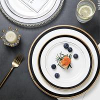 ราคา จานชามเซรามิค จานใส เซรามิคแต่งด้วยขอบดำทอง สไตล์อังกฤษ ยุโรป แสงหรู งานพรีเมี่ยม เซรามิคเนื้อโบนไชน่า (15934906703)