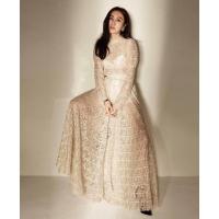 ราคา เดรสลูกไม้ ชุดสีครีม ชุดไปงาน set2ชิ้น เสื้อแขนยาว กระโปรง (3277550639)