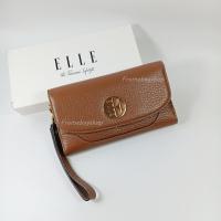 ราคา ELLEกระเป๋าสตางค์ผู้หญิงใบยาวสามพับ สีน้ำตาลเข้ม หนังลาย หนังนิ่ม อะไหล่สีทอง หนังแท้100% (27701087603)