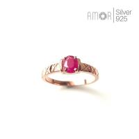 ราคา แหวนเงินแท้ 925 แหวนสไตล์ COCO ฝังพลอยทับทิมพม่า(Burma Ruby) ขนาด 5.5*4.5 มิล พลอยสีหวานสุดๆค่ะ (14963847974)