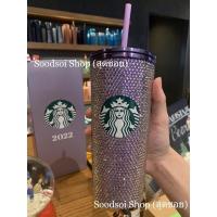 ราคา พร้อมส่ง‼️ Starbucks Stainless Steel Bling Purple Rhainestone Cold Cup 16 Oz. (22204807475)