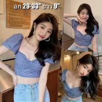 ราคา เสื้อครอปแขนสั้น✨ ลายสก็อต แขนตุ๊กตา เรียบง่าย (24028631197)