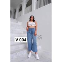 ราคา 004. Vกางเกงยีนส์เอวสูงทรงกระบอก กางเกงยีนส์สาวอวบ กางเกงยีนส์ไซส์ใหญ่ ยีนส์ทรงฮิต (20752890098)
