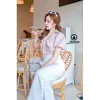 ราคา ป้ายAiyarin เสื้อลูกไม้ครีม กางเกงขายาวสีขาว (13862109565)