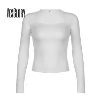 ราคา VesGlory ผู้หญิง Crop Top ใหม่แฟชั่นสีทึบแขนยาว Squre คอ Slim Fit เสื้อยืด (22687911068)