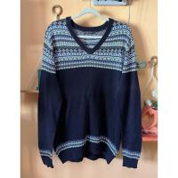 ราคา [ตำหนิสีเฟดตรงแขนซ้ายค่ะ] ส่งต่อ เสื้อสเวตเตอร์ไหมพรม ไม่คัน คอวี แบรนด์ HANG TEN แท้ สีกรมท่า แขนยาว กันหนาว มือสอง (28678680302)