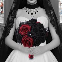 ราคา Yannew สีดํา Burgundy Gothic เจ้าสาวช่อดอกไม้เจ้าสาวเพื่อนเจ้าสาว Artifiicial ผ้าไหมโฟมกุหลาบดอกไม้งานแต่งงานช่อดอกไม้ Hallow (55501417719)