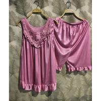 ราคา ชุดนอนขาสั้นผ้าแพรแต่งระบาย (27543267266)