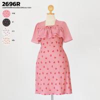ราคา เดรสผ้าท๊อฟฟี่ลายเชอร์รี่แต่งชีฟองระบายอก 2696R (28561432231)