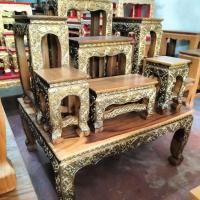 ราคา โต๊ะหมู่บูชา หมู่7หน้า5 สีเนื้อไม้ ขาทำสีทองเก่า (29667925133)