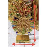 ราคา นกยูง 10”นกยูงทอง นกยูงไม้ปิดทอง ไม้แกะนกยูงปิดทองติดกระจก ขนาด 26 x 42 cm (8912115061)