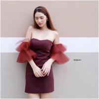 ราคา เดรสเกาะอกออกงาน สีแดง (22371285786)