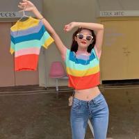 ราคา [Maze]เสื้อ ครอป ไหมพรม ลายทาง สีสดใส สีรุ้ง สีเรนโบว์#0348 (6138530029)