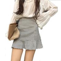 ราคา SK1902 กระโปรงเอวสูงทรงเอหางปลาลายสก๊อตเกาหลี (23468910984)