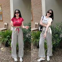 ราคา Set 2ชิ้น เสื้อครอป+กางเกง ขาว-แดง (23463547877)