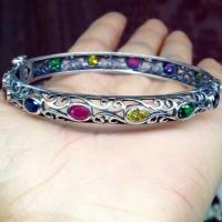 ราคา กำไลเงินแท้ลายฉลุพลอยนพเก้า cz (1084000884)