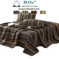 ราคา 3ชิ้น ผ้าห่ม ผ้าฝ้าย 3 ชั้น ลายสก๊อต Cotton Jacquard blanket หมอนผ้าขนหนู เรขาคณิต สําหรับเตียง โซฟา ควีนไซซ์ 5ฟุต 6ฟุต (55100072679)