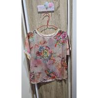 ราคา มือหนึ่ง/เสื้อสีครีมลายดอกไม้เพ้นท์ผ้าชีฟองคอกลมผ้ายืด อก36 (24941134864)