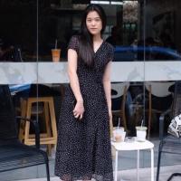 ราคา เดรสยาวลายจุดขาว ชุดสีดำ (6033614302)