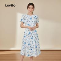 ราคา Lovito ชุดเดรสผู้หญิง สีฟ้า หรูหรา สวมใส่สบาย ฤดูใบไม้ผลิ ฤดูร้อน L157ED503 (53201835715)