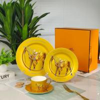 ราคา New Hermes”s H Home Luxury Gold Series Bone Porcelain Tableware Western Cuisine Plate Cup Plate 4-piece Set/Double Plate (29672688013)
