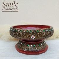 ราคา พานไม้ พาน พานบายศรี พานใส่ผลไม้ ขนาด 10 นิ้ว ลายไทย (16993250656)