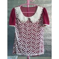 ราคา เสื้อแขนสั้นสีแดงเข้ม คอบัวสีขาว อก 34 ยาว 23" (23481429428)