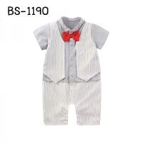 ราคา ชุดบอดี้สูทเด็กผู้ชายออกงานแขนสั้นสีเทา ติดหูกระต่ายสีแดง เสื้อกั๊กลายทางสีขาว BS1190 (15793274447)