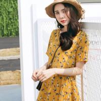 ราคา มินิเดรส สีเหลืองลายดอกสไตล์เกาหลี (1075972613)