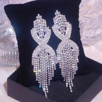 ราคา Elegant Female Long Tassel Earrings Silver Color Shinning Rhinestone Drop Dangle Earring for Women Wedding Party Jewelry (40575650375)