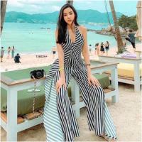 ราคา JK13602 จั้มสูทคล้องคอลายริ้ว (7461459393)