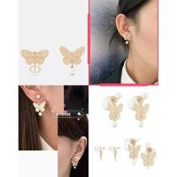 ราคา ของแท้ DIOR Metal Matte Butterfly CD จดหมายต่างหูมุกต่างหู Asymmetric Stud (22188413738)