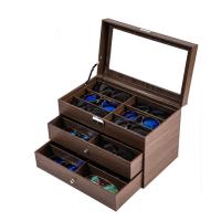 ราคา กล่องใส่แว่นตา 18 ช่อง 3ชั้น กล่องแว่นตา Eyewear case หนังPUลายไม้สไตล์เรโทร (26892411117)