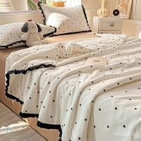 ราคา ขายร้อน ♥ ♥ ชุดผ้าปูที่นอน 4 ชิ้น ลายหัวใจสีดำ ลูกไม้สีขาวนม ลายจุด ซักแล้ว สำหรับฤดูร้อน ผ้าห่มบาง ผ้าปูที่นอน ♥ ♥ (41601145305)