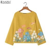 ราคา ZANZEA เสื้อเบลาส์แขนยาวคอกลม พิมพ์ลายสไตล์เกาหลีสำหรับผู้หญิง (42967383185)